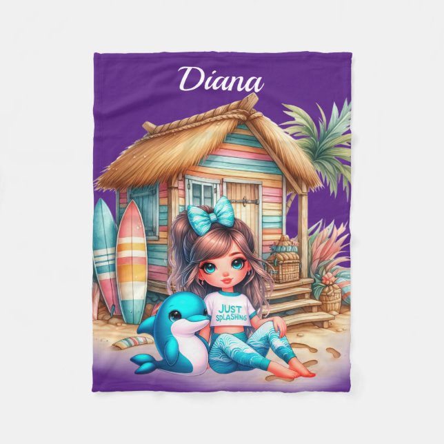 Personalised girls name beach fleece blanket (Front)
