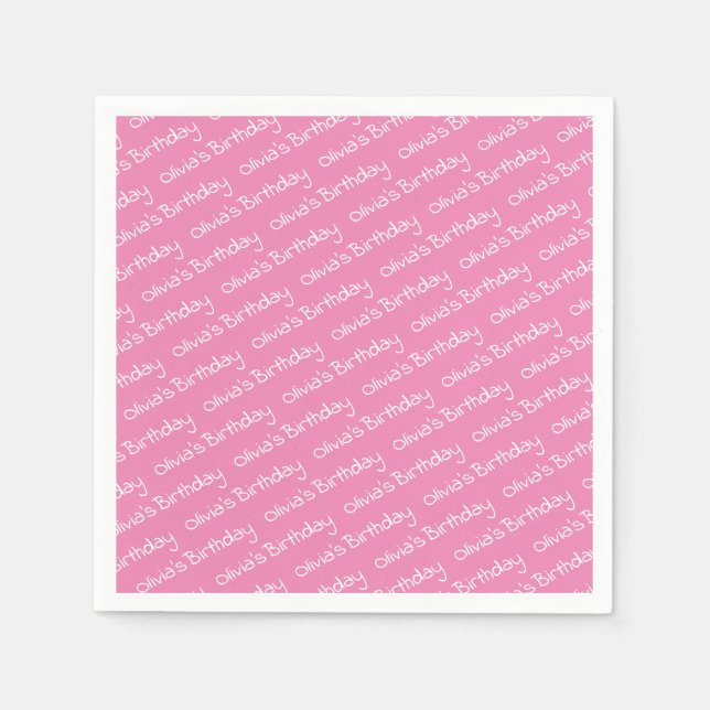 Personalised Girl's Name Birthday Pink Party  Napkin (Front)