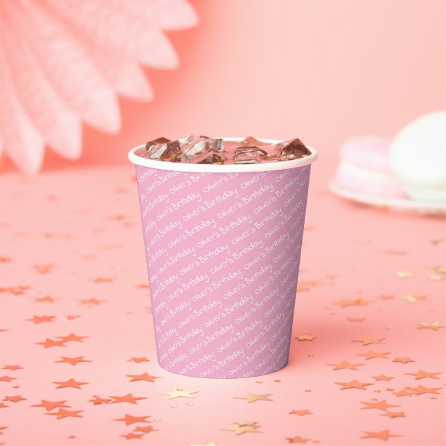 Personalised Girl's Name Birthday Pink Party Paper Cups (Insitu)