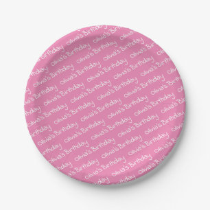 Personalised Girl's Name Birthday Pink Party  Paper Plate