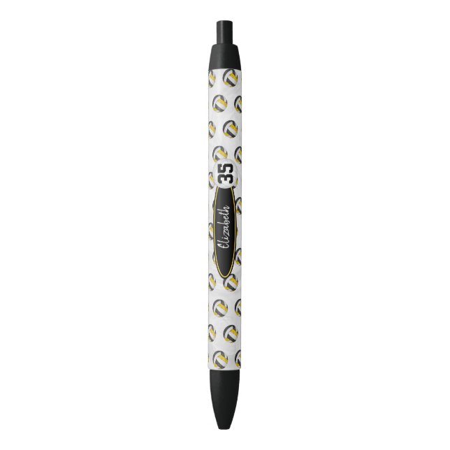 personalised girls name black gold volleyballs black ink pen (Front Vertical)