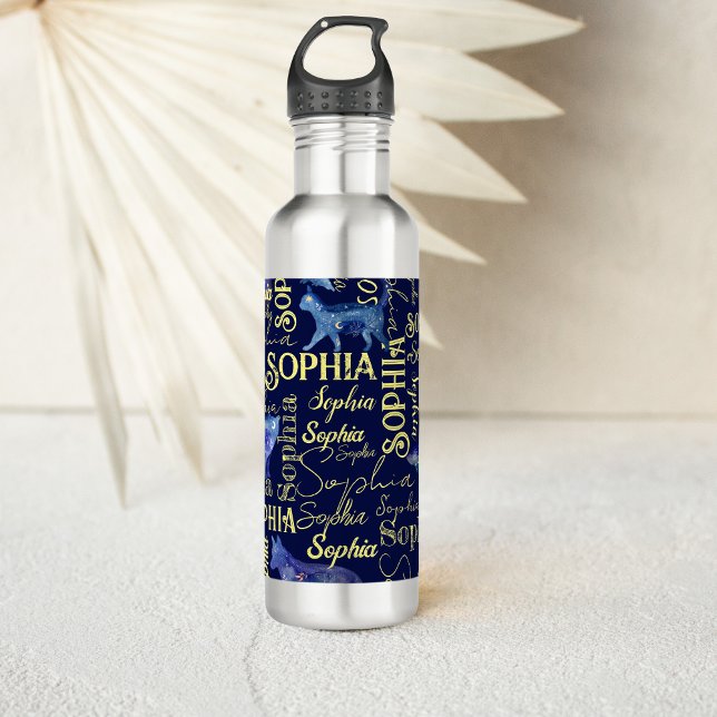 Personalised girls name celestial animals collage 710 ml water bottle (Celestial animals personalized girls name collage water bottle gifts for girls )