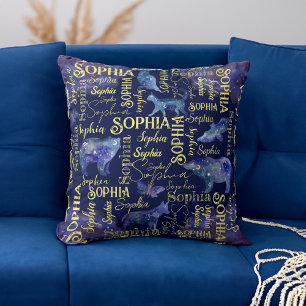 Personalised girls name celestial animals collage  cushion