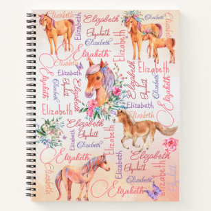 Personalised girls name collage with ponies notebook