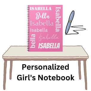 Personalised Girl's Name Pink Notebook
