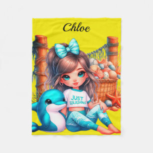 Personalised Girl's name sitting with her shells Fleece Blanket