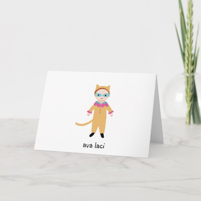 Personalised Girls Note Card-Catgirl/Cat Costume Note Card (Front)