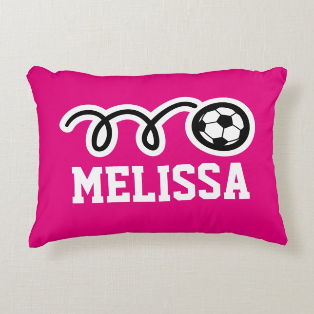 Personalised girls pillow with cute soccer ball (Front)