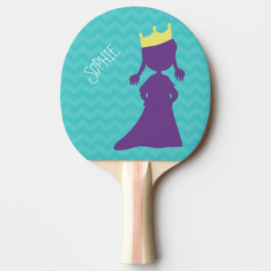 Personalised Girls Purple Princess Silhouette Teal Ping Pong Paddle