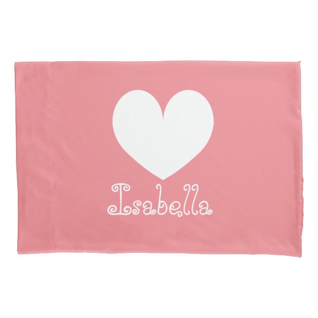 Personalised girls room coral heart pillowcase (Front)