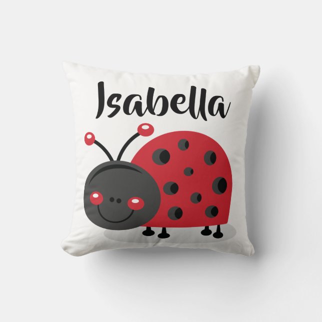 Personalised Girls Room Nursery Ladybug Pillow (Front)