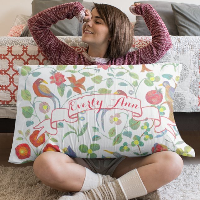 Personalised Girl's Room Watercolor Bird Floral Pillowcase (Creator Uploaded)