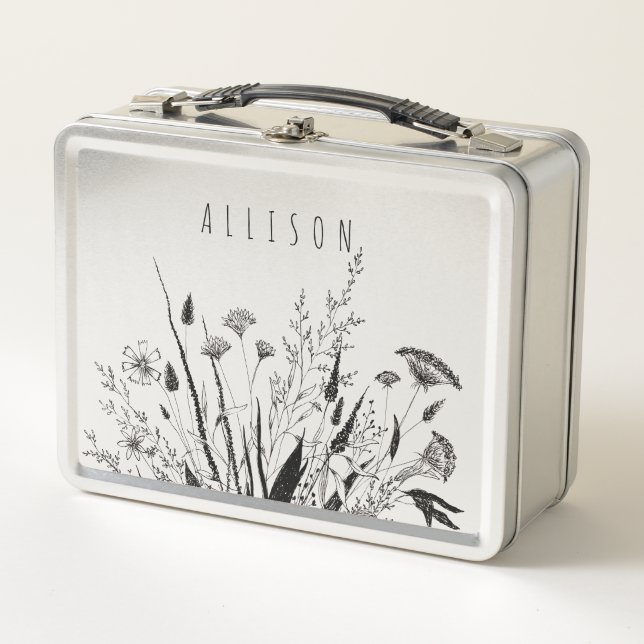 Personalised Girl's School Lunchbox, Botanical Metal Lunch Box (Front)