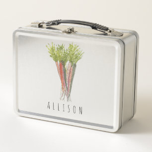Personalised Girl's School Lunchbox, Carrots Metal Lunch Box