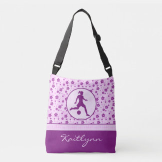 Personalised Girl's Soccer Purple Heart Floral Crossbody Bag