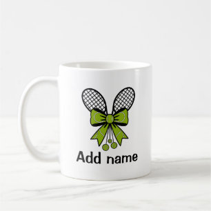 Personalised Girls Tennis with Bow Rackets & Quote Coffee Mug