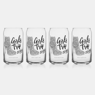 Personalised Girls Trip Disco Mirror Silver Boots Can Glass