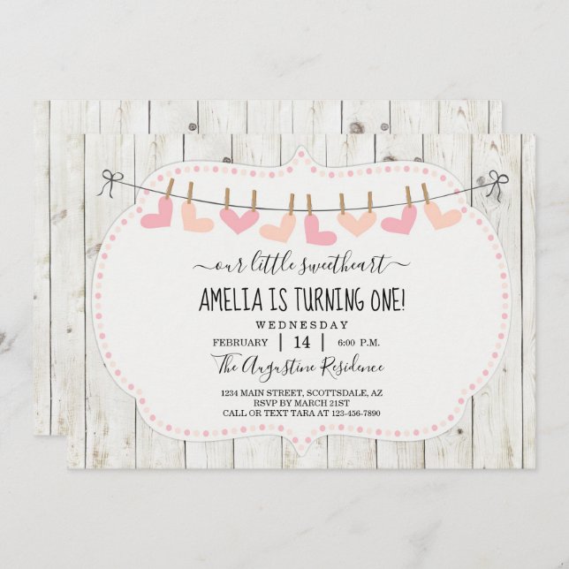 Personalised Girls Valentine Day Birthday Party Invitation (Front/Back)