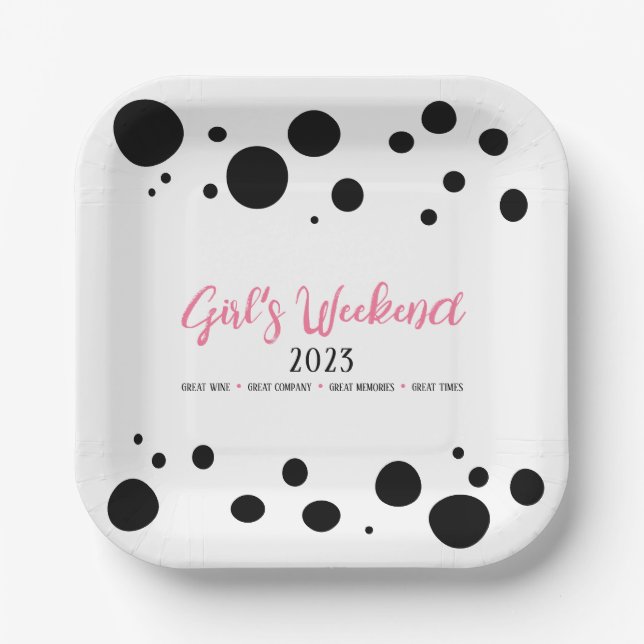 Personalised Girl's Weekend Pink Dotted Paper Plate (Front)