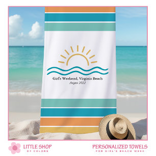 Personalised Girls Weekend Tropical Stripes Beach Towel