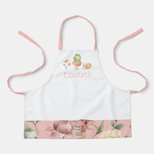 Personalised Girls Woodland Fairy floral School Apron (Front)