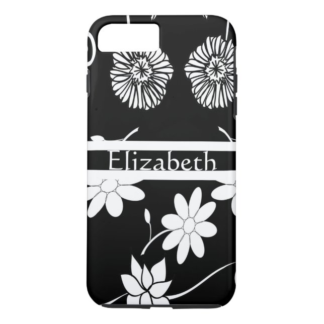 Personalised Girly Black & White Floral With Name Case-Mate iPhone Case (Back)
