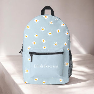 Personalised girly blue daisy modern kids   printed backpack