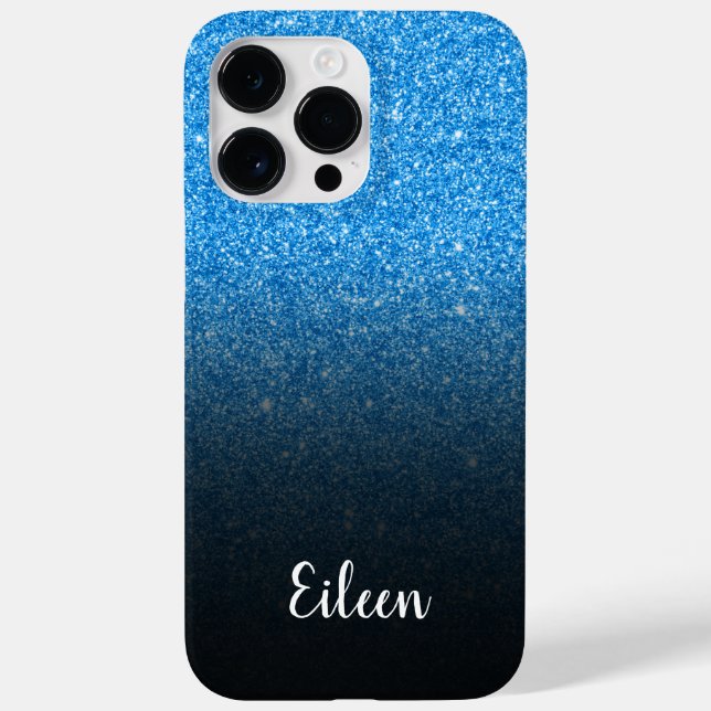 Personalised Girly Blue Glitter Black Ombre Case-Mate iPhone Case (Back)