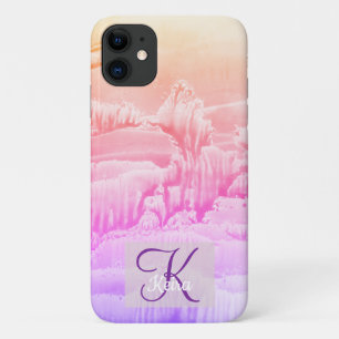 Personalised Girly Blue Monogrammed Abstract Rose iPhone 11 Case