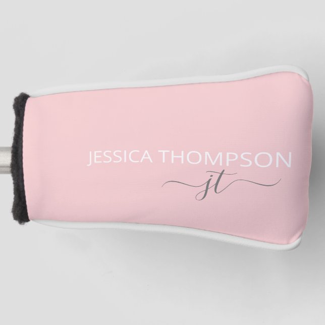 Personalised Girly Blush Pink Chic Monogram Name Golf Head Cover (Front)