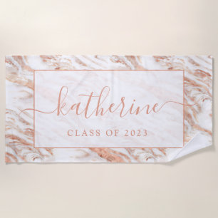 Personalised Girly Chic Copper Marble Rose Gold Beach Towel