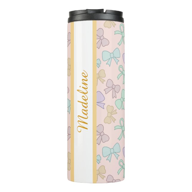 Personalised Girly Cute Bow Name Pastel Thermal Tumbler (Back)