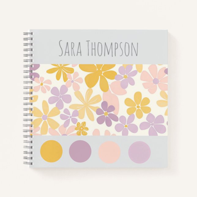 Personalised girly floral with colour balls for he notebook (Front)