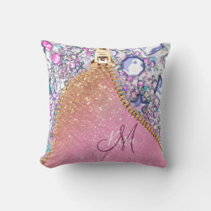 Personalised Girly Gold Glitter Monogrammed Rose Cushion