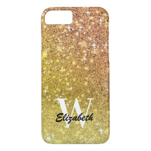 Personalised Girly Gold Glitter Sparkles Monogram iPhone 8/7 Case