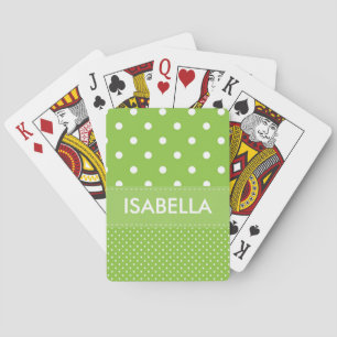 Personalised Girly Green White Polka Dots Playing Cards