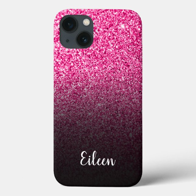 Personalised Girly Hot Pink Glitter Black Ombre Case-Mate iPhone Case (Back)
