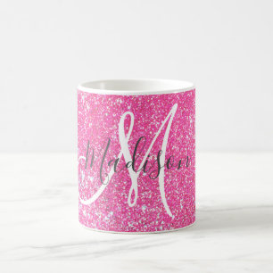 Personalised Girly Hot Pink Glitter Sparkle Name Coffee Mug