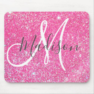 Personalised Girly Hot Pink Glitter Sparkle Name Mouse Pad