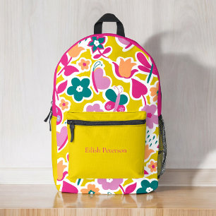 Personalised girly modern abstract flowers kids   printed backpack
