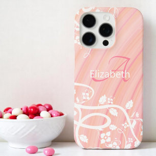 Personalised Girly Monogram Name Pink White Floral iPhone 16 Pro Case