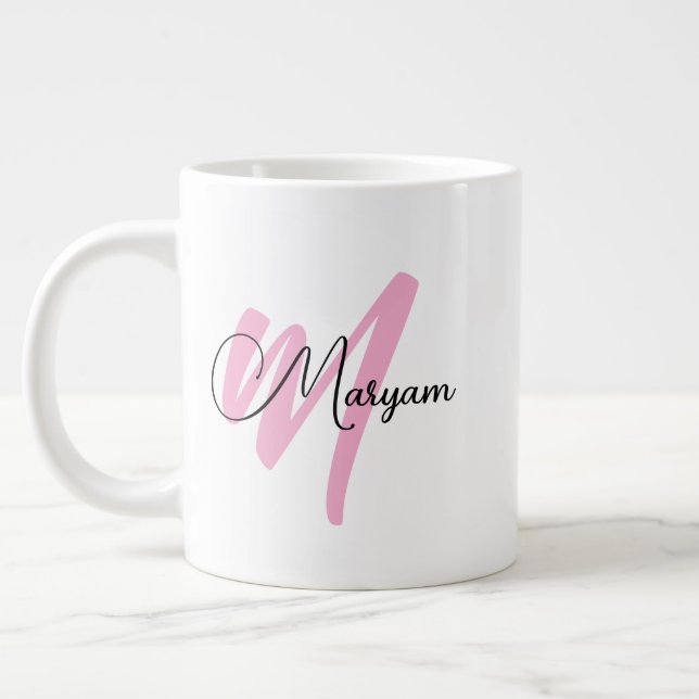 Personalised Girly Name & Initial | Modern Jumbo Large Coffee Mug (Left)