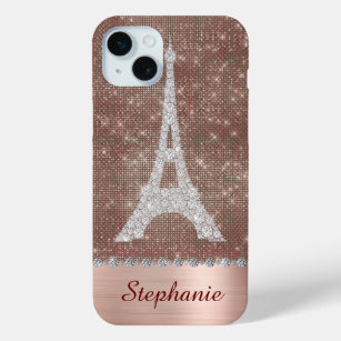 Personalised Girly Paris Diamond Rose Gold iPhone 15 Mini Case