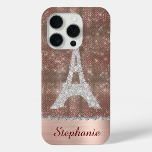 Personalised Girly Paris Diamond Rose Gold iPhone 15 Pro Case