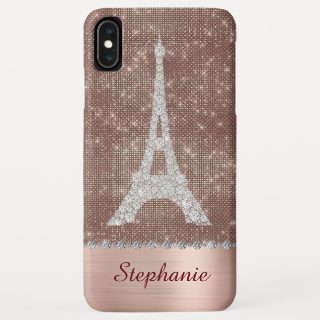 Personalised Girly Paris Diamond Rose Gold Case-Mate iPhone Case (Back)
