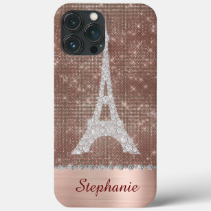 Personalised Girly Paris Diamond Rose Gold iPhone 13 Pro Max Case