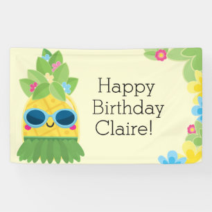 Personalised Girly Pineapple Tropical Birthday Banner