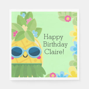 Personalised Girly Pineapple Tropical Birthday  Napkin