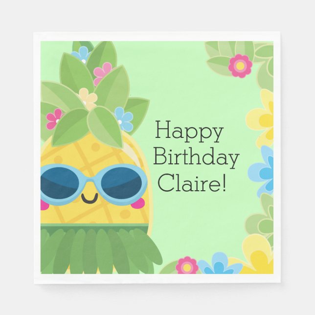 Personalised Girly Pineapple Tropical Birthday  Napkin (Front)