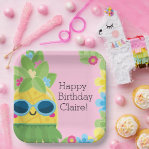 Personalised Girly Pineapple Tropical Birthday Paper Plate